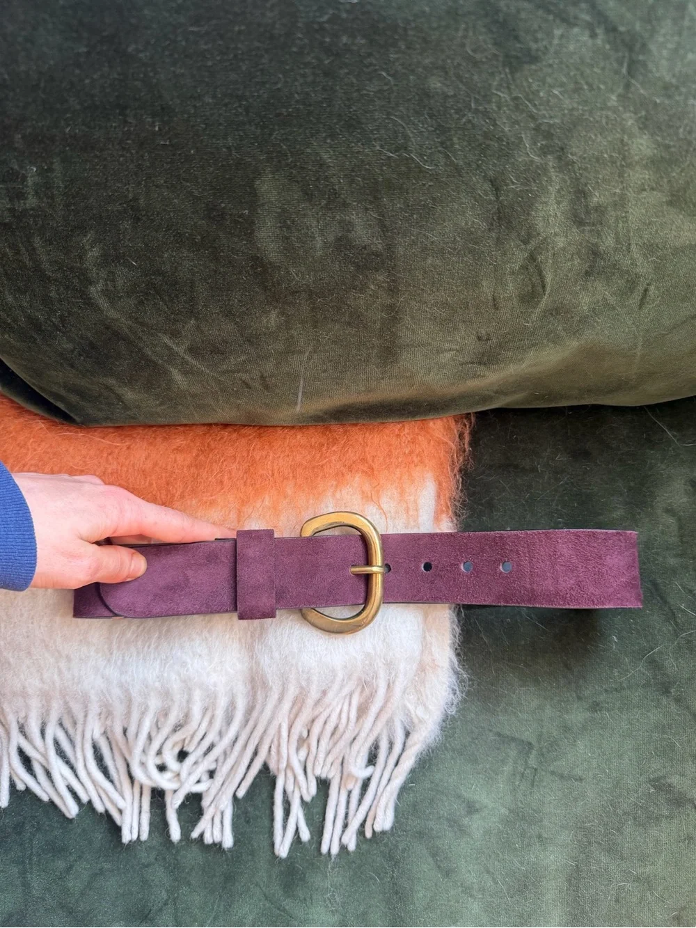 Rachel Comey Suede Wide Belt with Brass Buckle - Plum